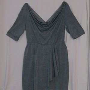 Corey P Mini Stretch Dress Gray Round Drape Neck & Waist Short Sleeve Size L